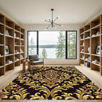 Rich Gold Burgundy Damask Flourish Rug
