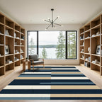 Navy Beige Striped Geometric Accent Rug
