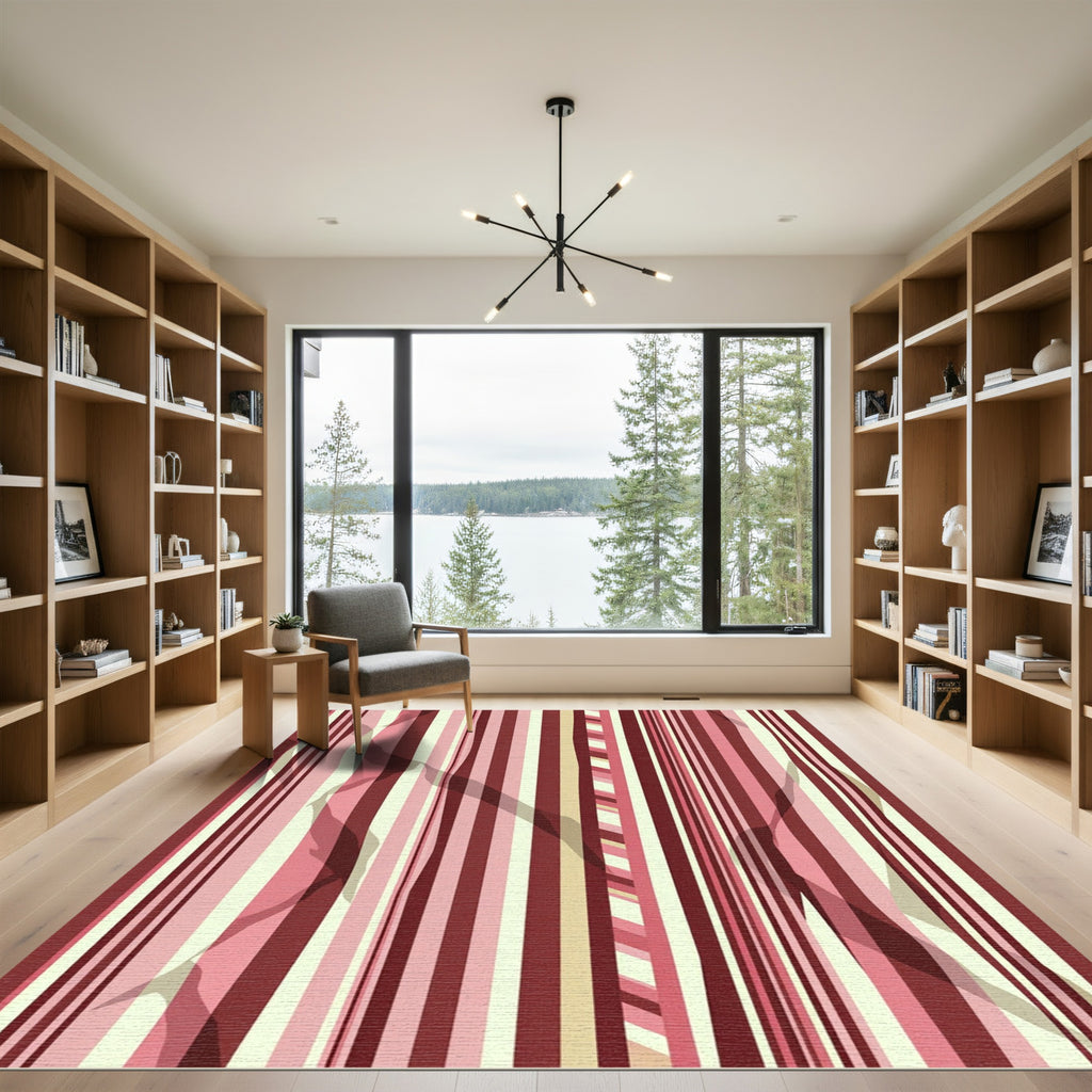 Deep Crimson And Rose Striped Rug