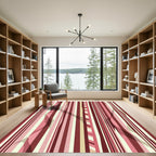 Deep Crimson And Rose Striped Rug