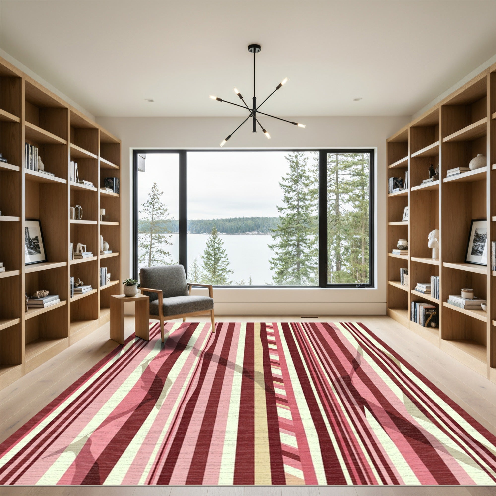 Deep Crimson And Rose Striped Rug