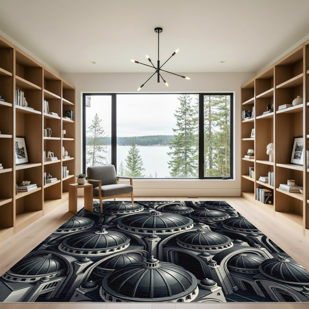 Monochromatic Dark Dome Architecture Rug