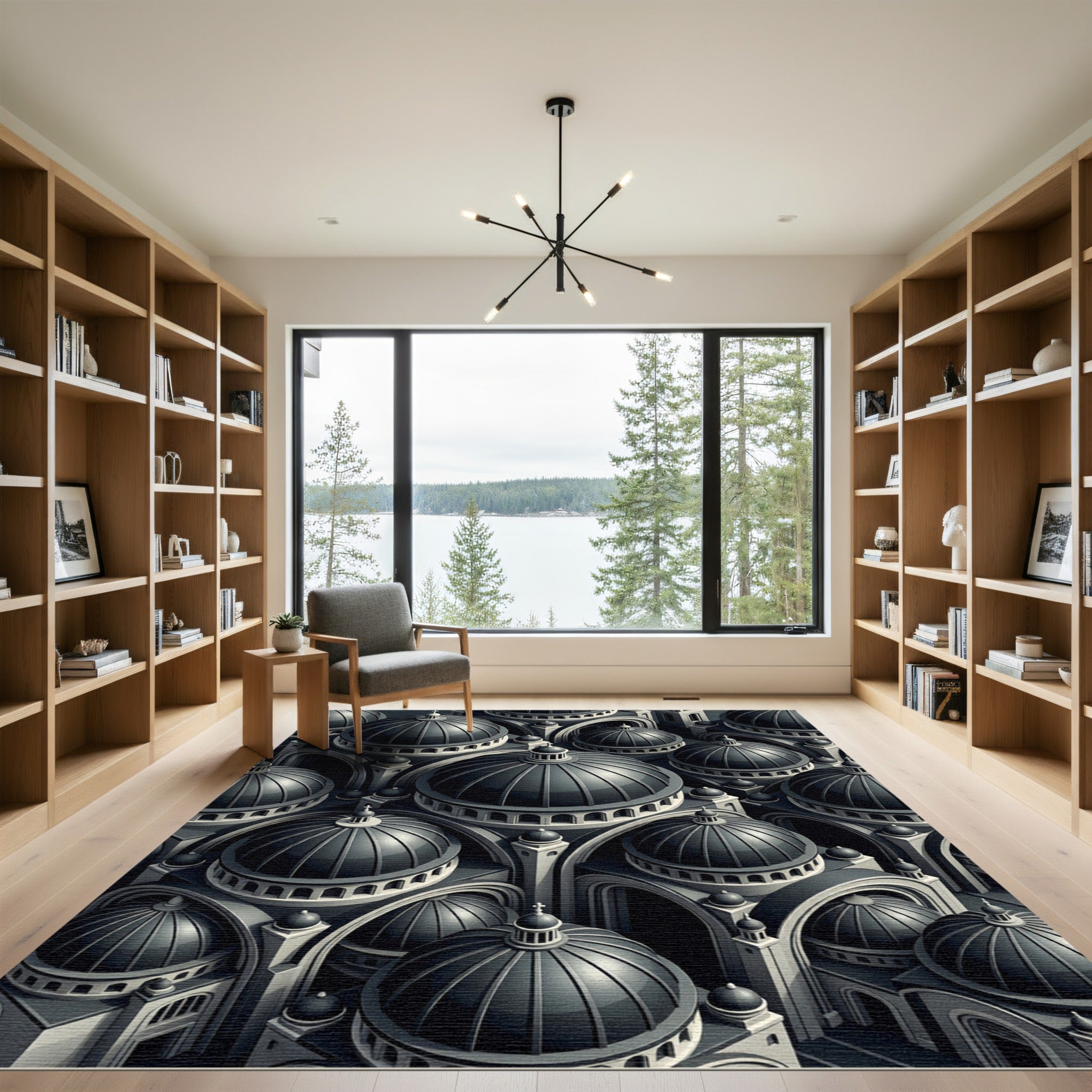 Monochromatic Dark Dome Architecture Rug