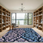 Elegant Blue Pink Damask Flourish Rug