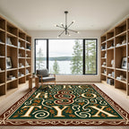 Ornate Green Capital Letters Floral Rug