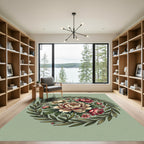 Elegant Sage Peony Floral Wreath Rug