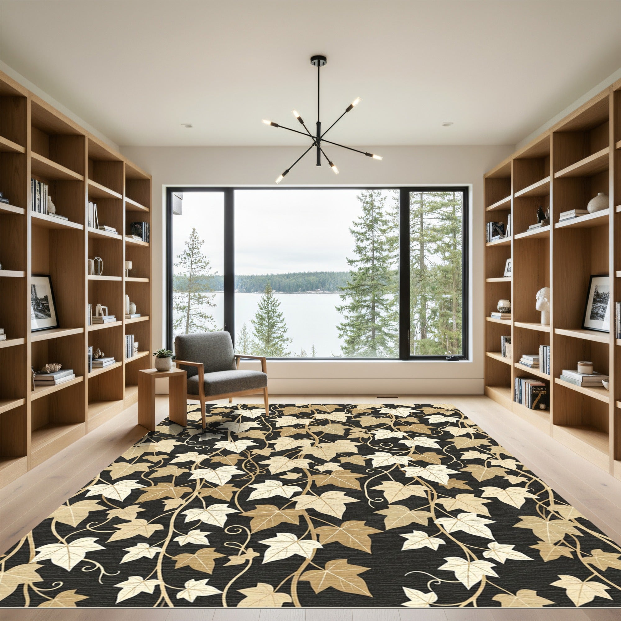 Golden Brown Ivy Vine Textured Rug