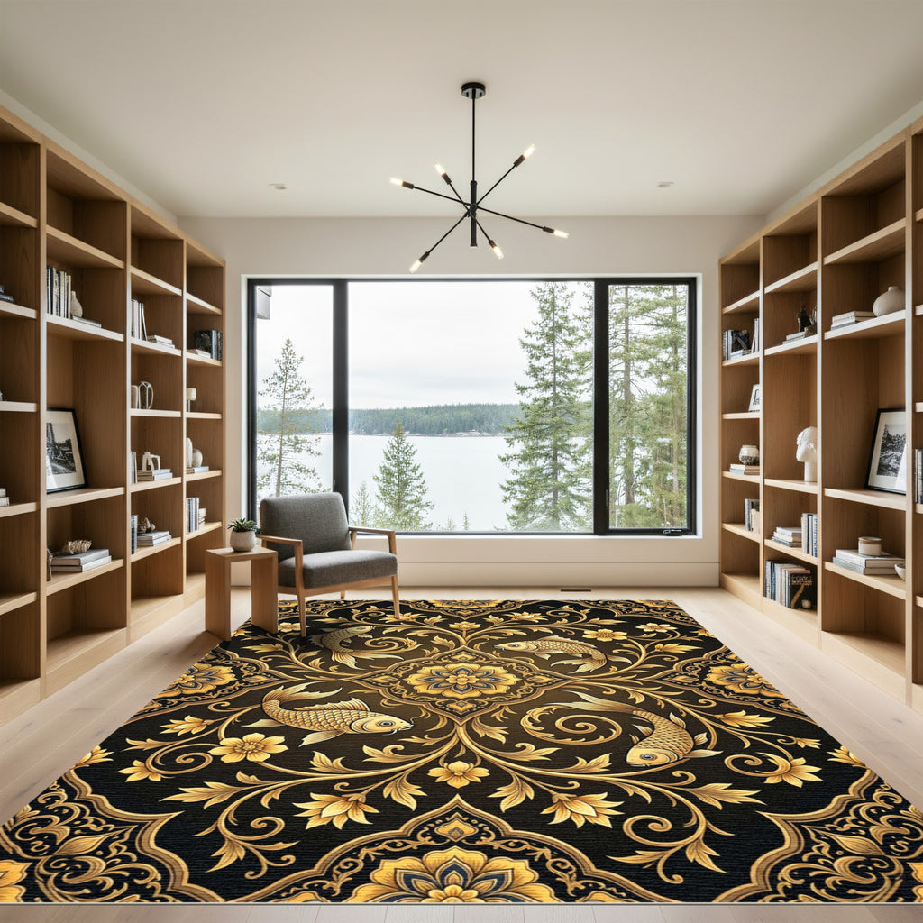 Gilded Fish and Floral Medallion Rug