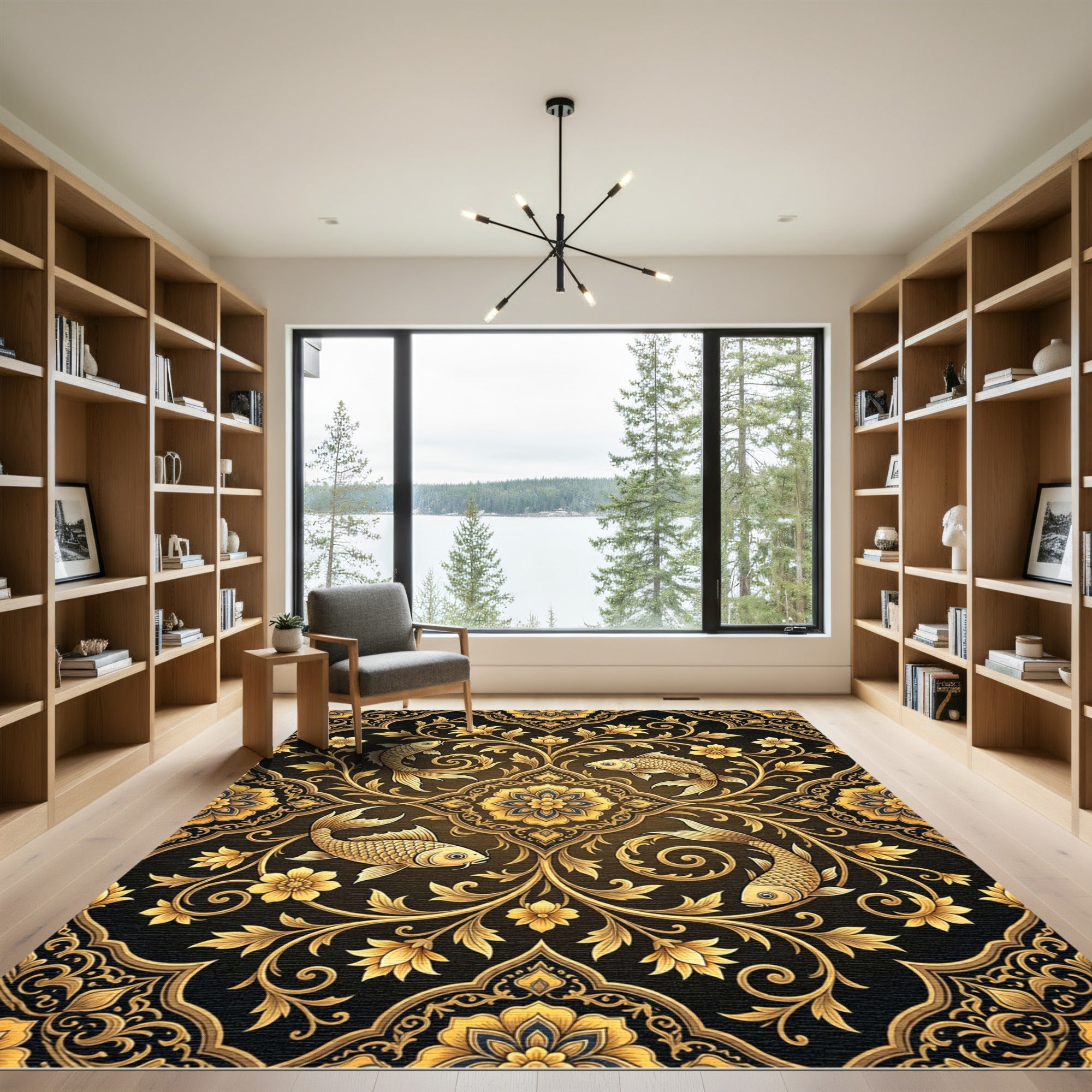 Gilded Fish and Floral Medallion Rug