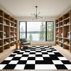 Modern Black and White Checkered Square Rug
