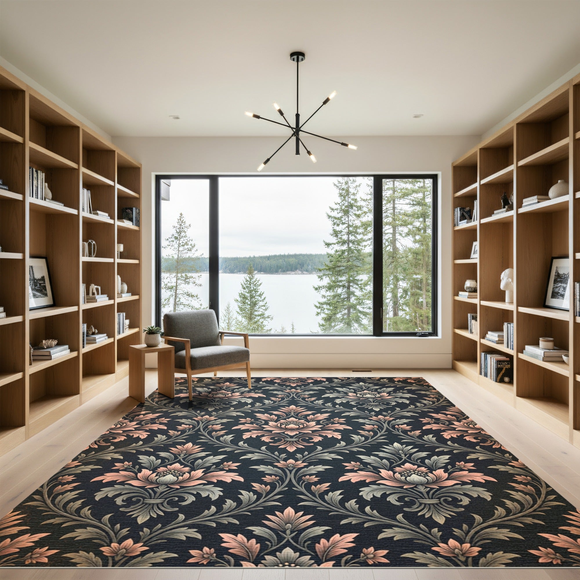 Dark Floral Damask Scrollwork Romance Rug