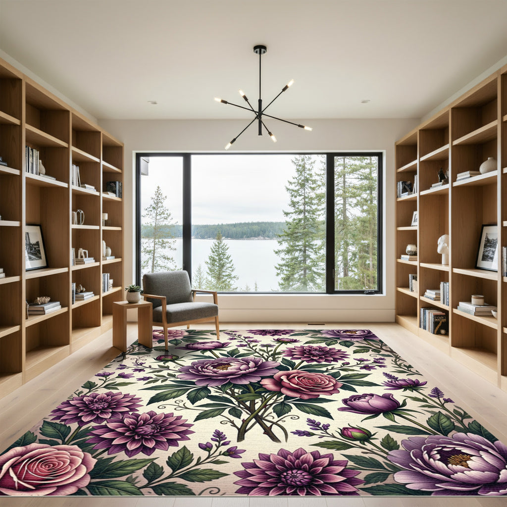 Vibrant Purple Dahlia Rose Bouquet Rug