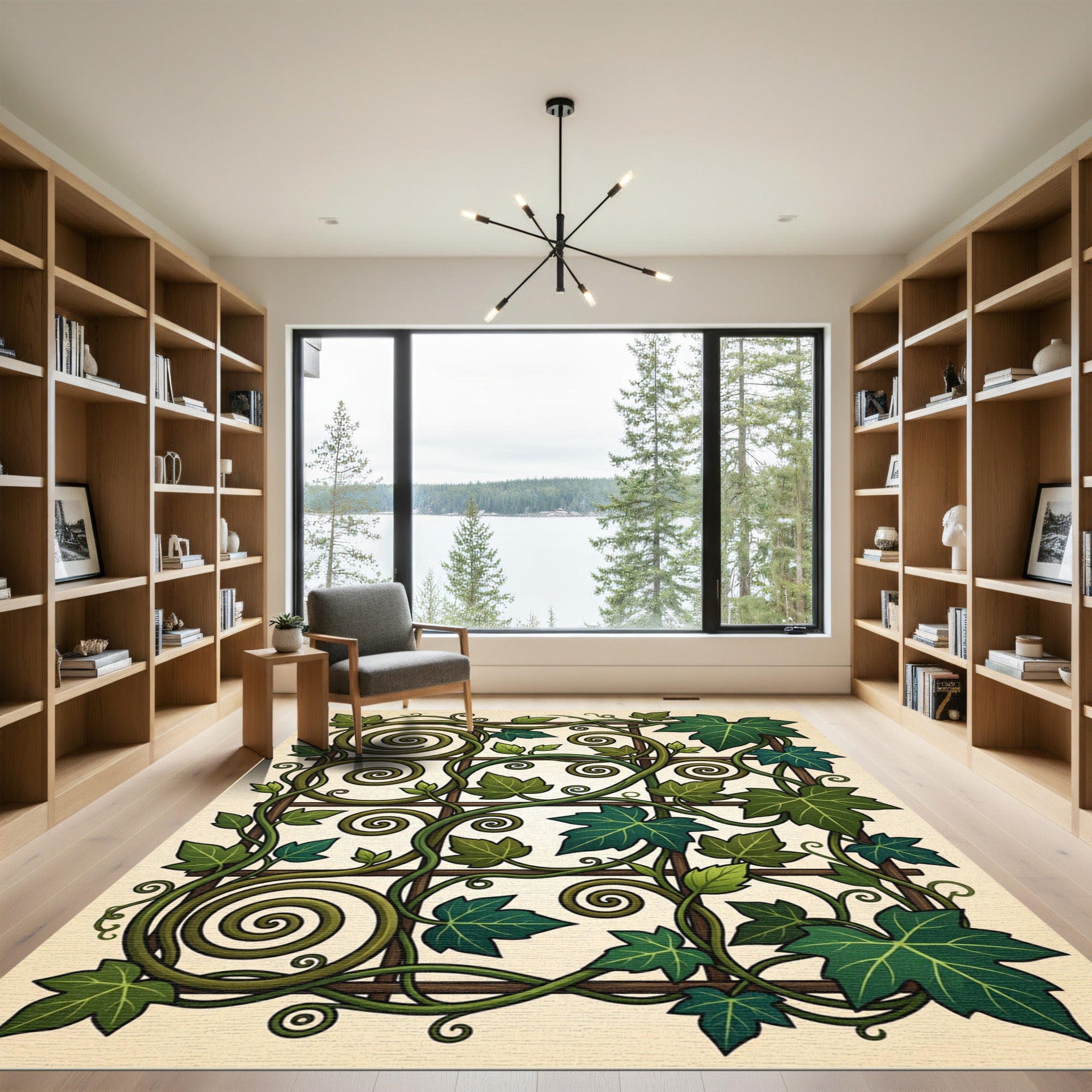 Lush Green Ivy Trellis Scroll Rug