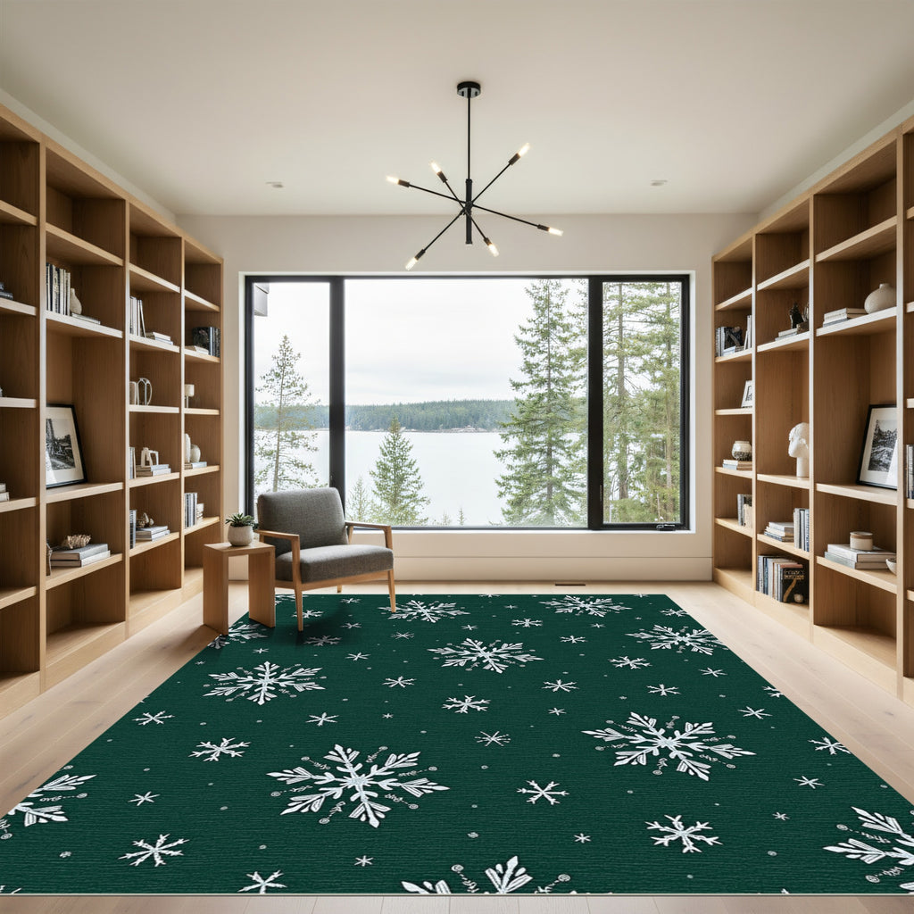 Deep Green Snowflakes Winter Wonder Rug