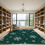 Deep Green Snowflakes Winter Wonder Rug