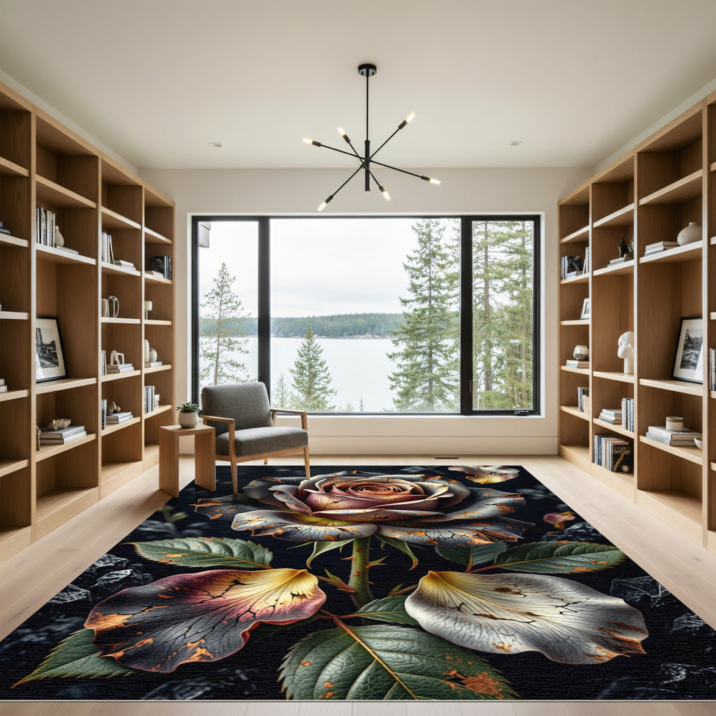 Gothic Rose Petal with Tarnished Gold Rug