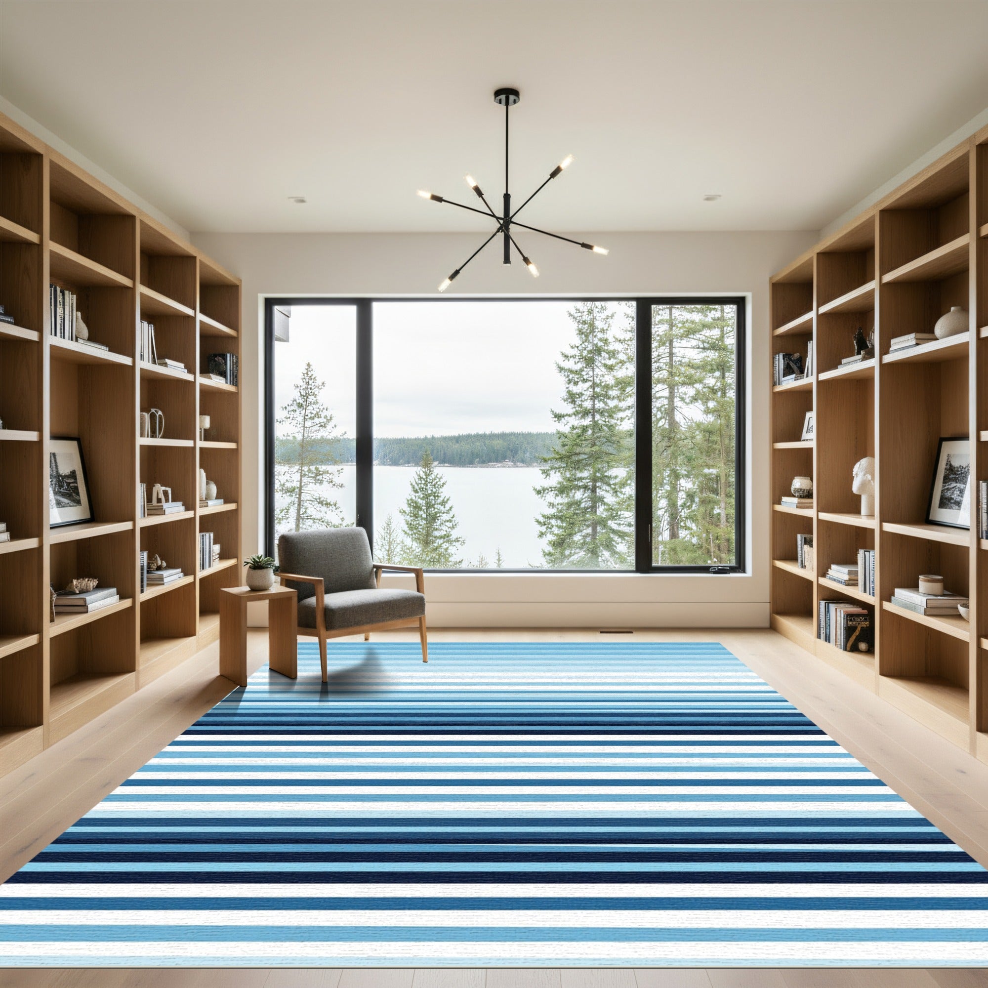 Cool Blue Horizontal Stripe Rug