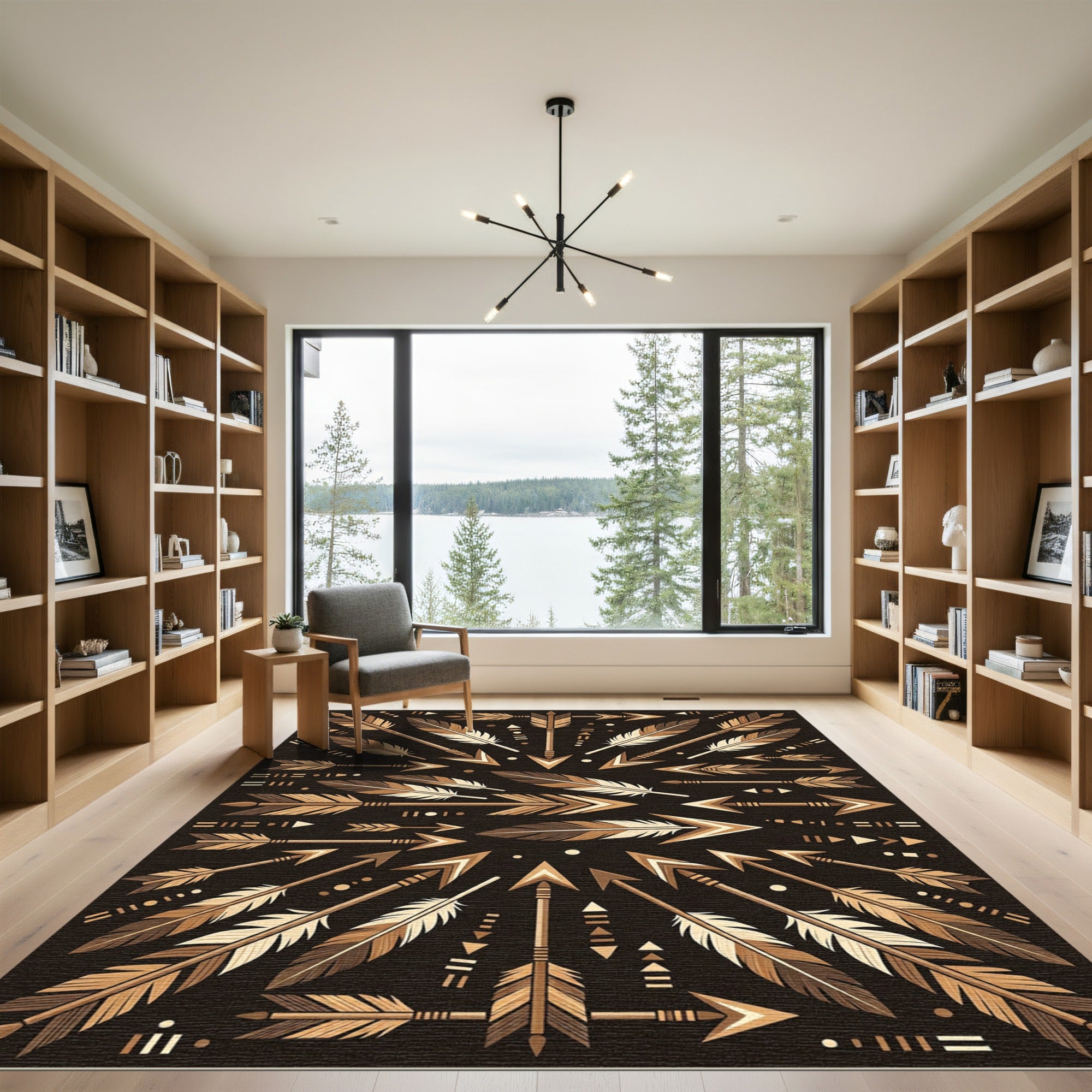 Earthy Bronze Arrow Feather Tribal Composition Rug