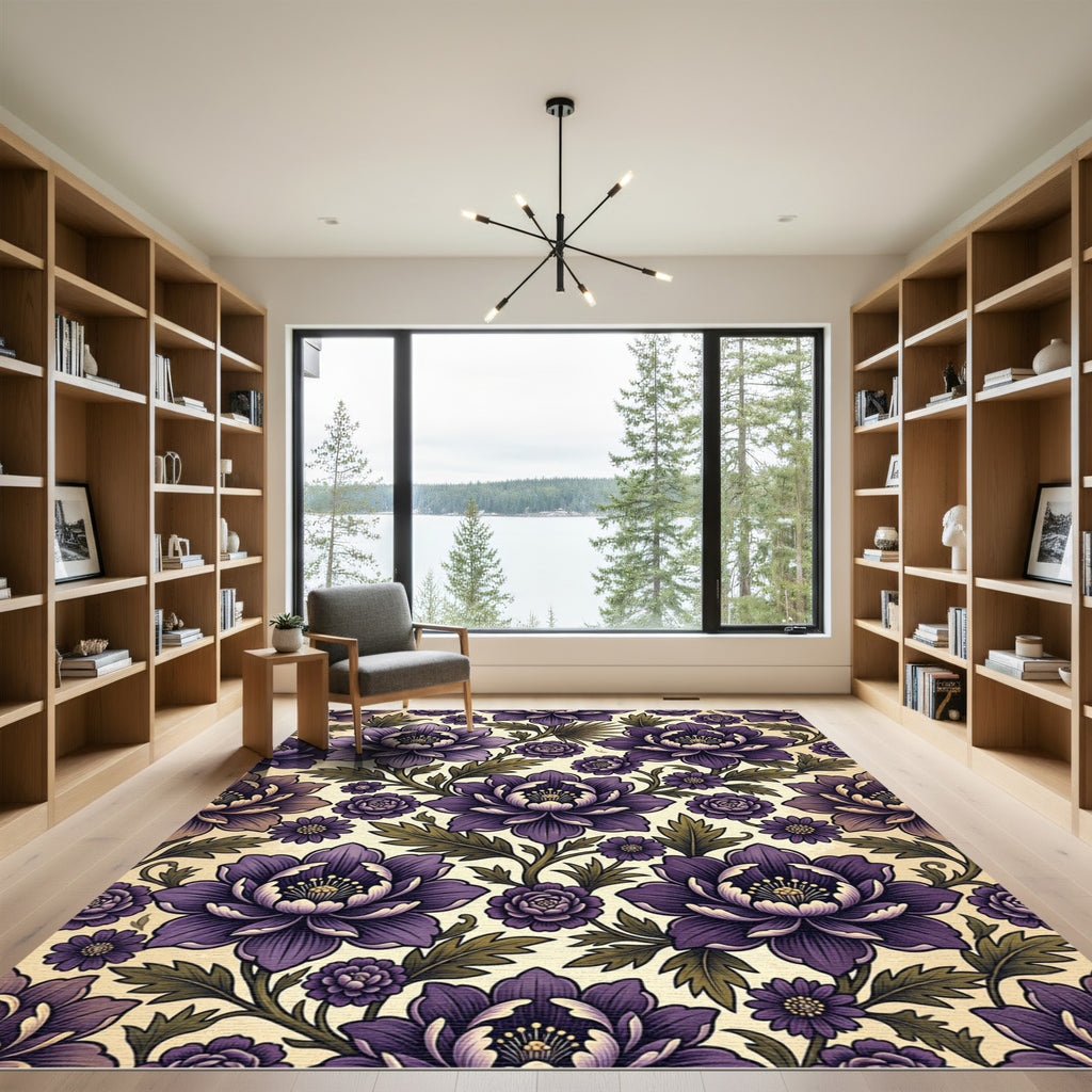 Vintage Purple Floral Botanical Area Rug