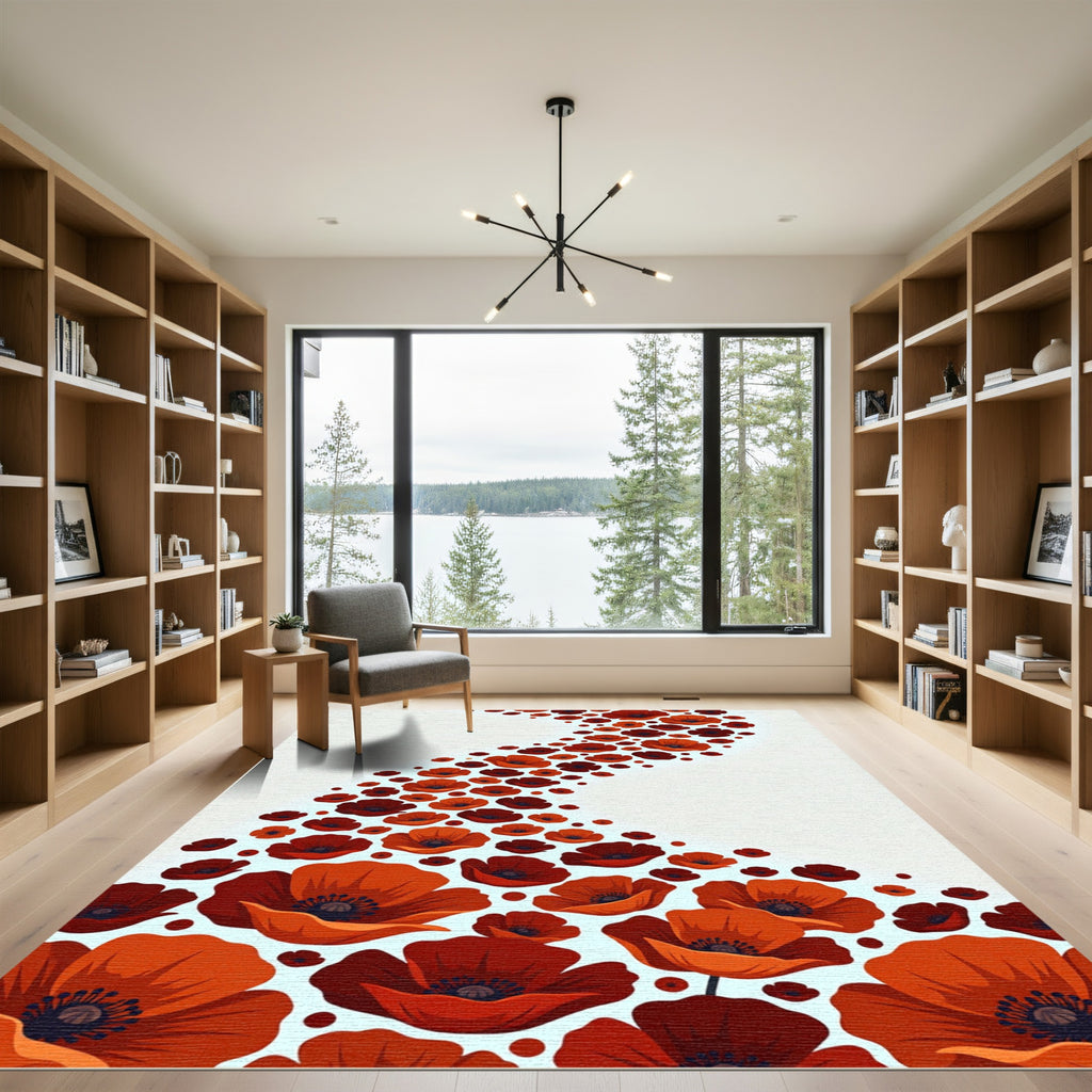 Crimson Poppy Field Garden Accent Rug