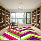 Vibrant Neon Chevron Abstract Layered Art Rug