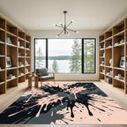 Black and Peach Modern Ink Splatter Rug
