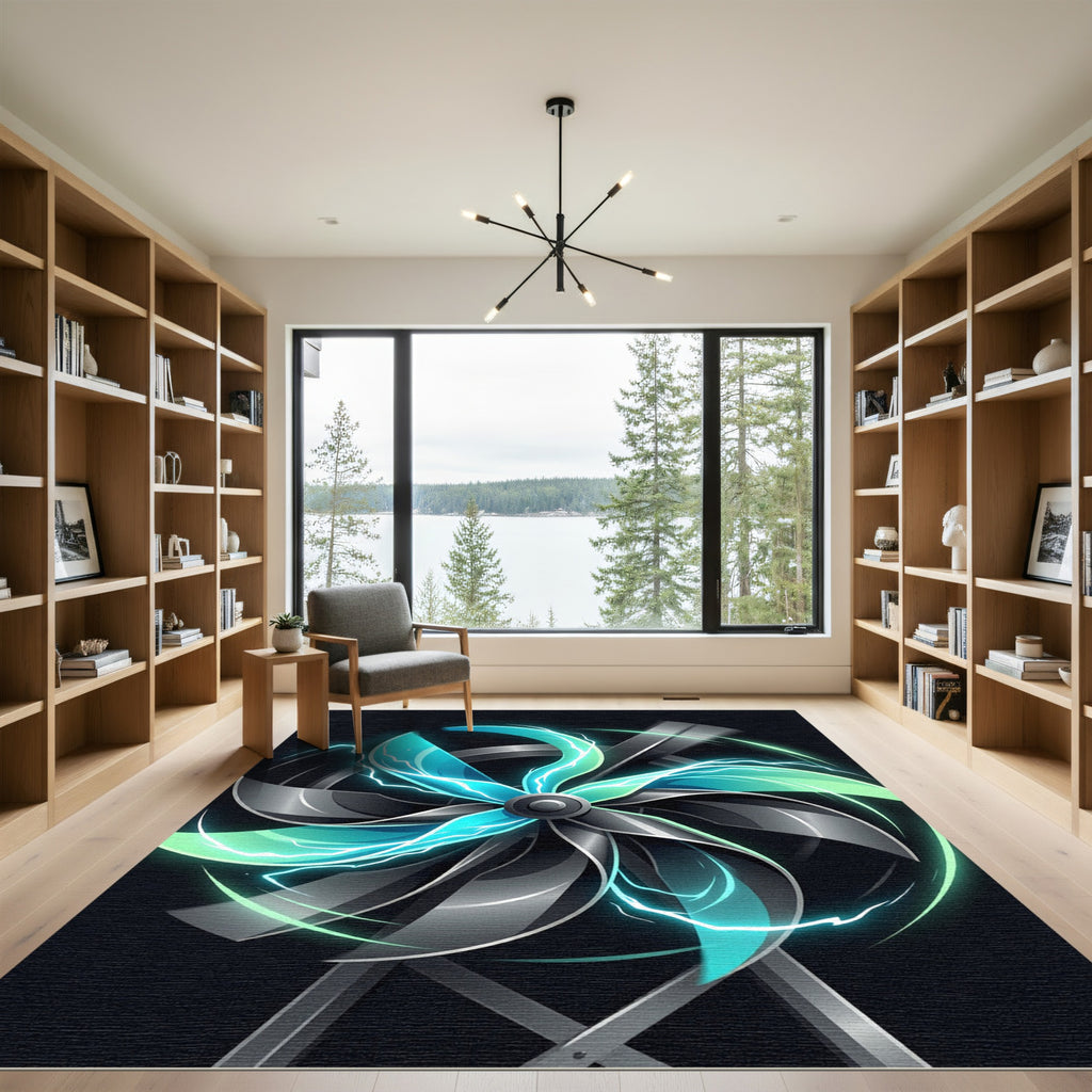 Electric Blue Radiant Turbine Energy Rug