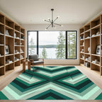 Geometric Green Layered Chevron Rug