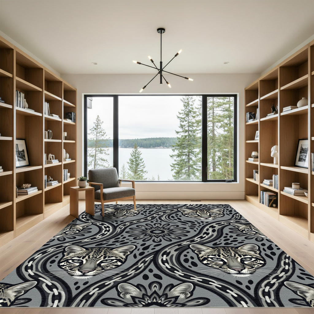Monochrome Ocelot Chain Link Floral Rug