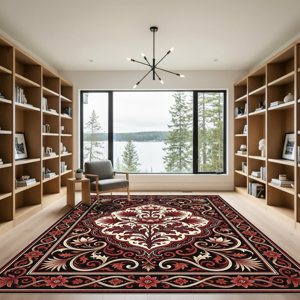 Crimson Floral Medallion Arabesque Rug