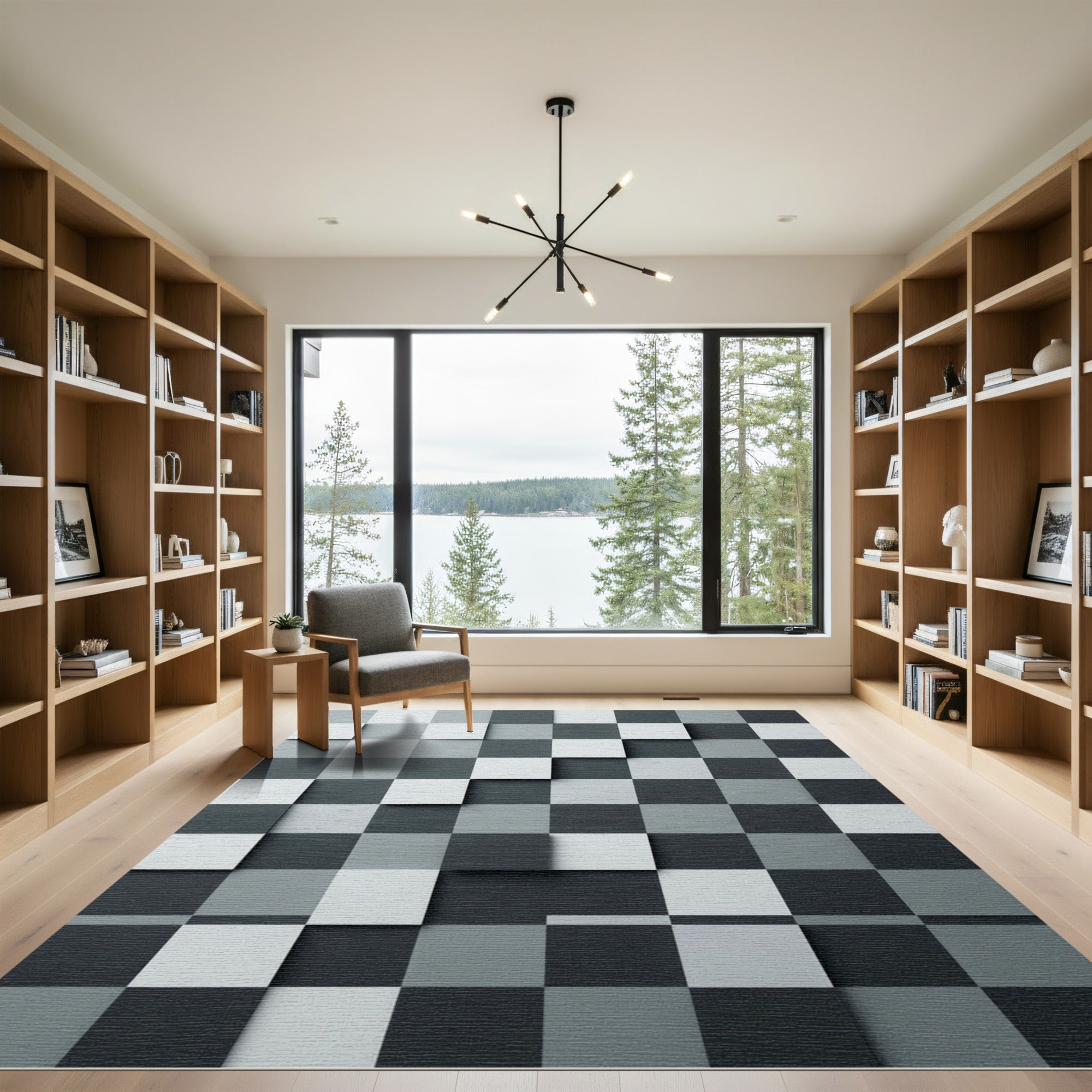Monochromatic 3D Checkerboard Composition Rug
