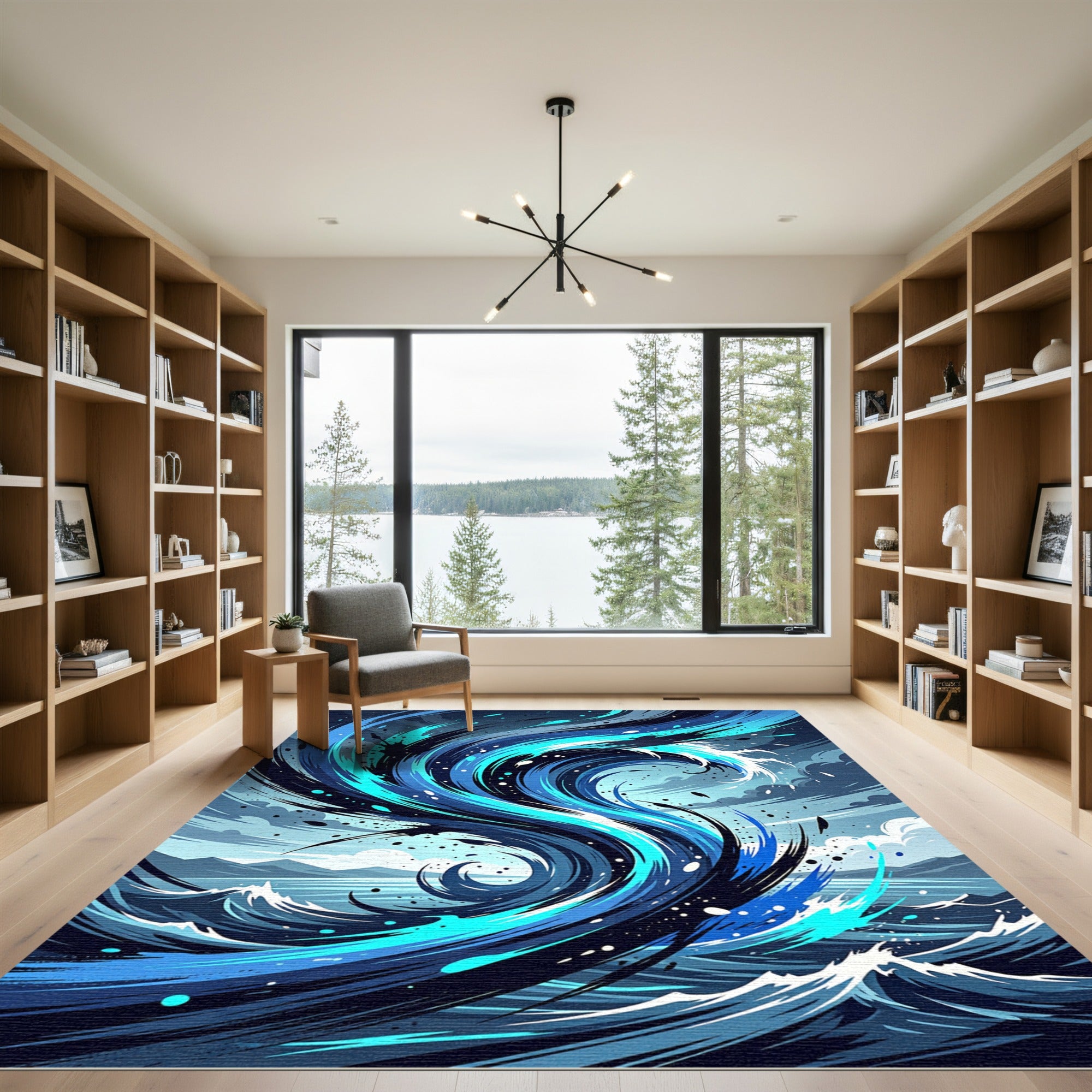 Dynamic Blue Swirl Wave Splash Rug