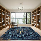 Ornate Navy Compass Rose Filigree Rug