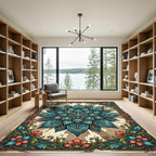 Teal Floral Medallion Accent Piece Rug