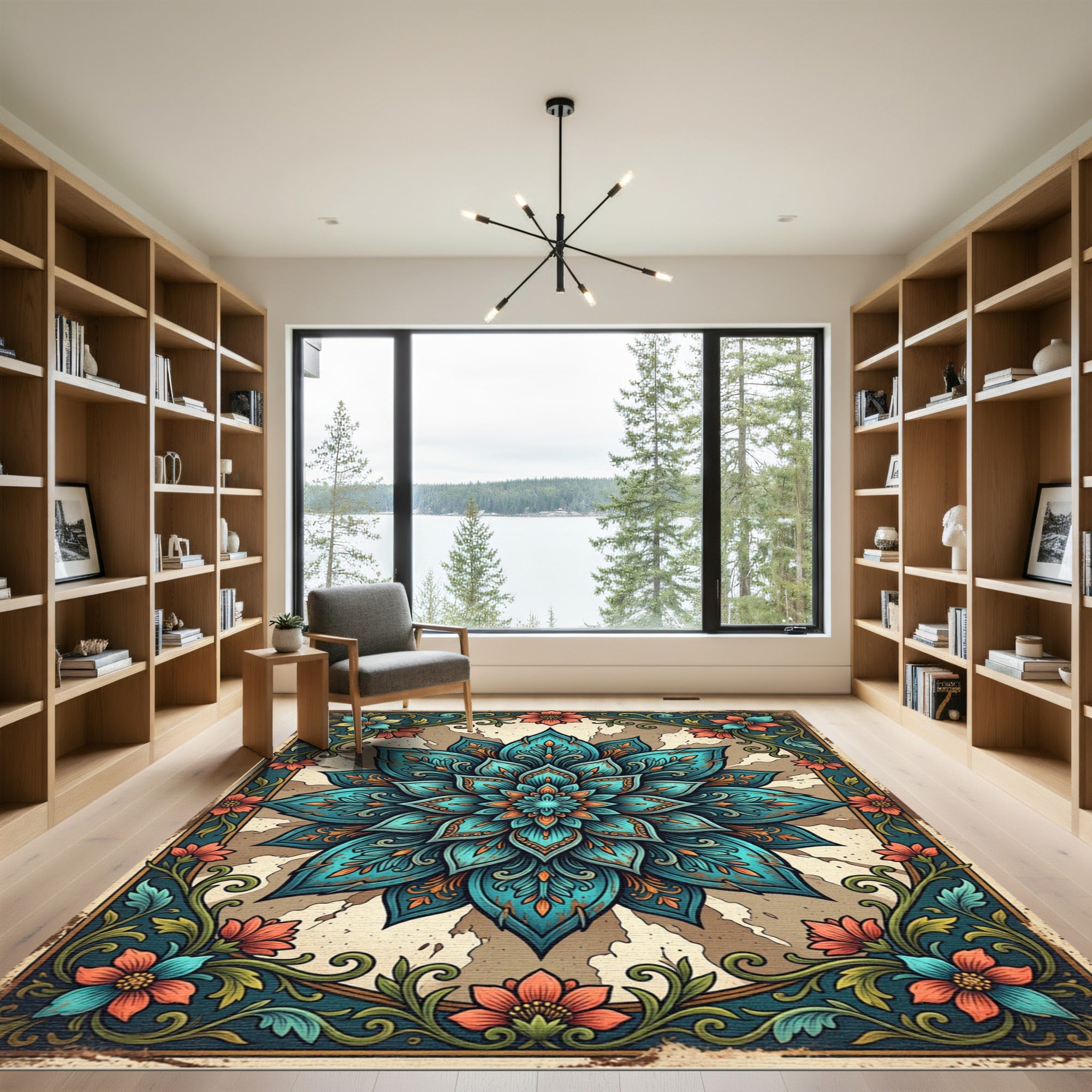Teal Floral Medallion Accent Piece Rug