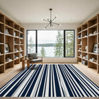 Modern Navy and White Vertical Stripe Rug