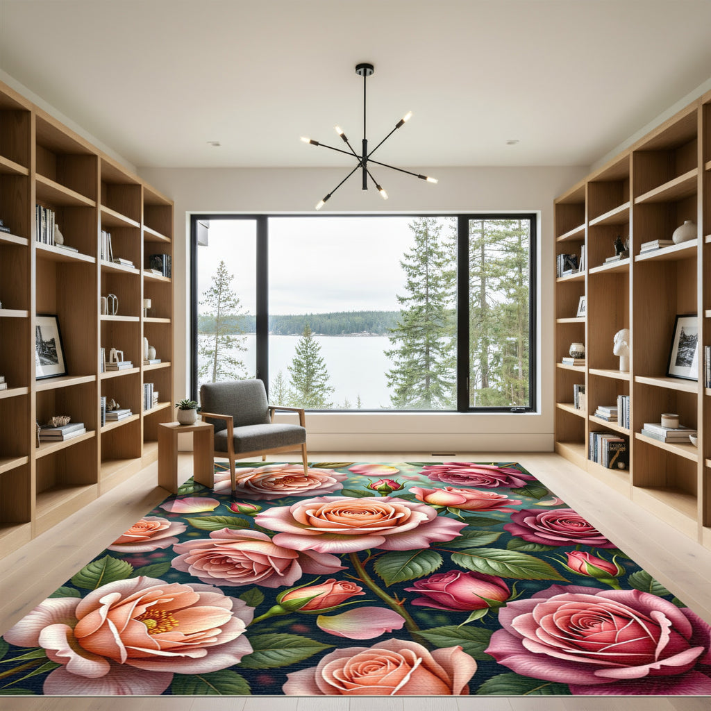 Coral Pink Rose Garden Bloom Rug