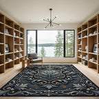 Regal Silver Filigree Crown Emblem Rug