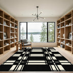Modern Black and Beige Grid Tartan Rug