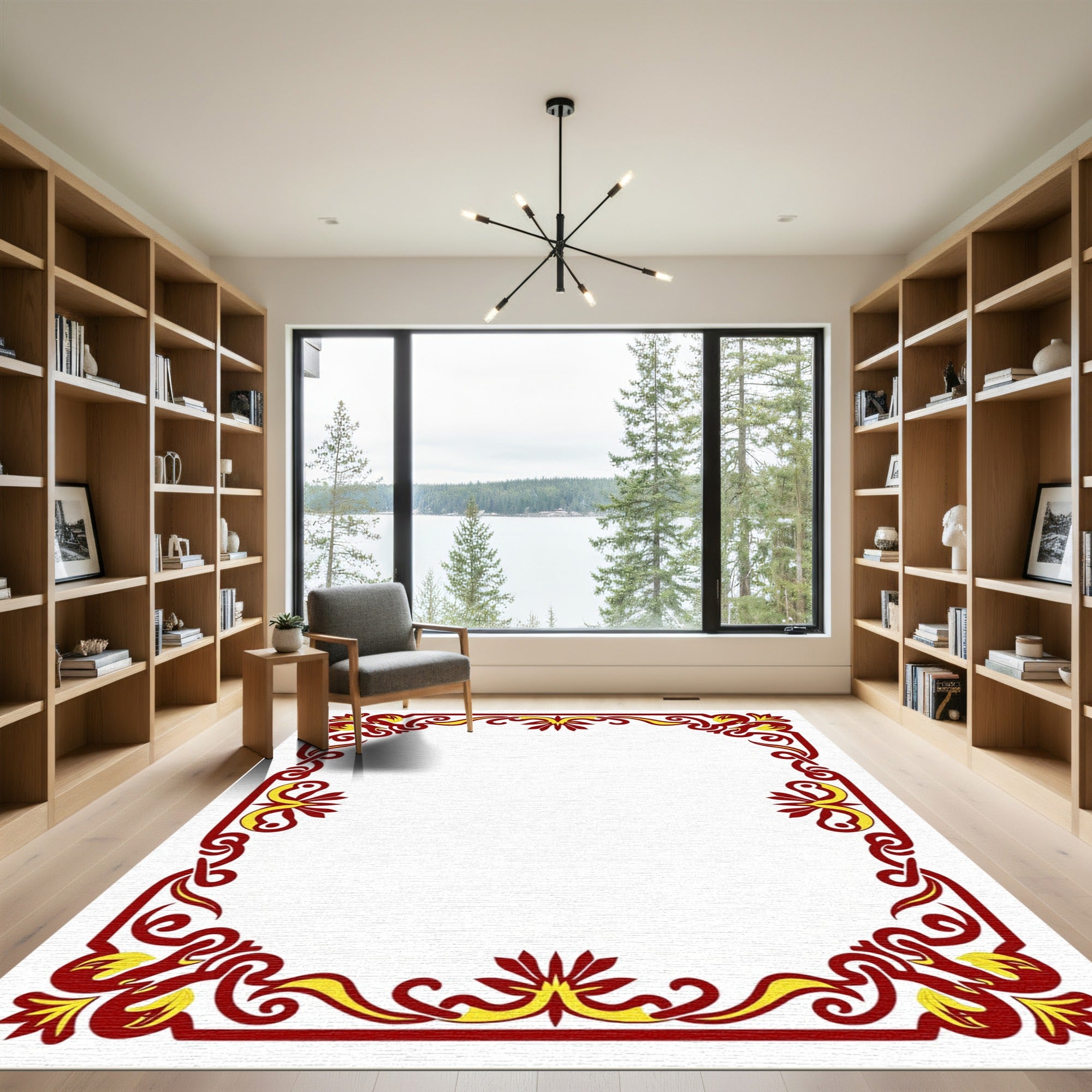 Regal Red Yellow Floral Border Rug