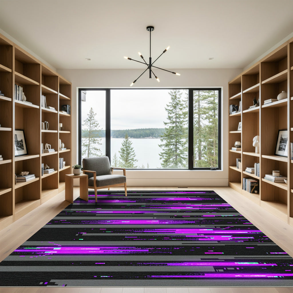 Neon Cyber Glitch Abstract Horizontal Lines Rug