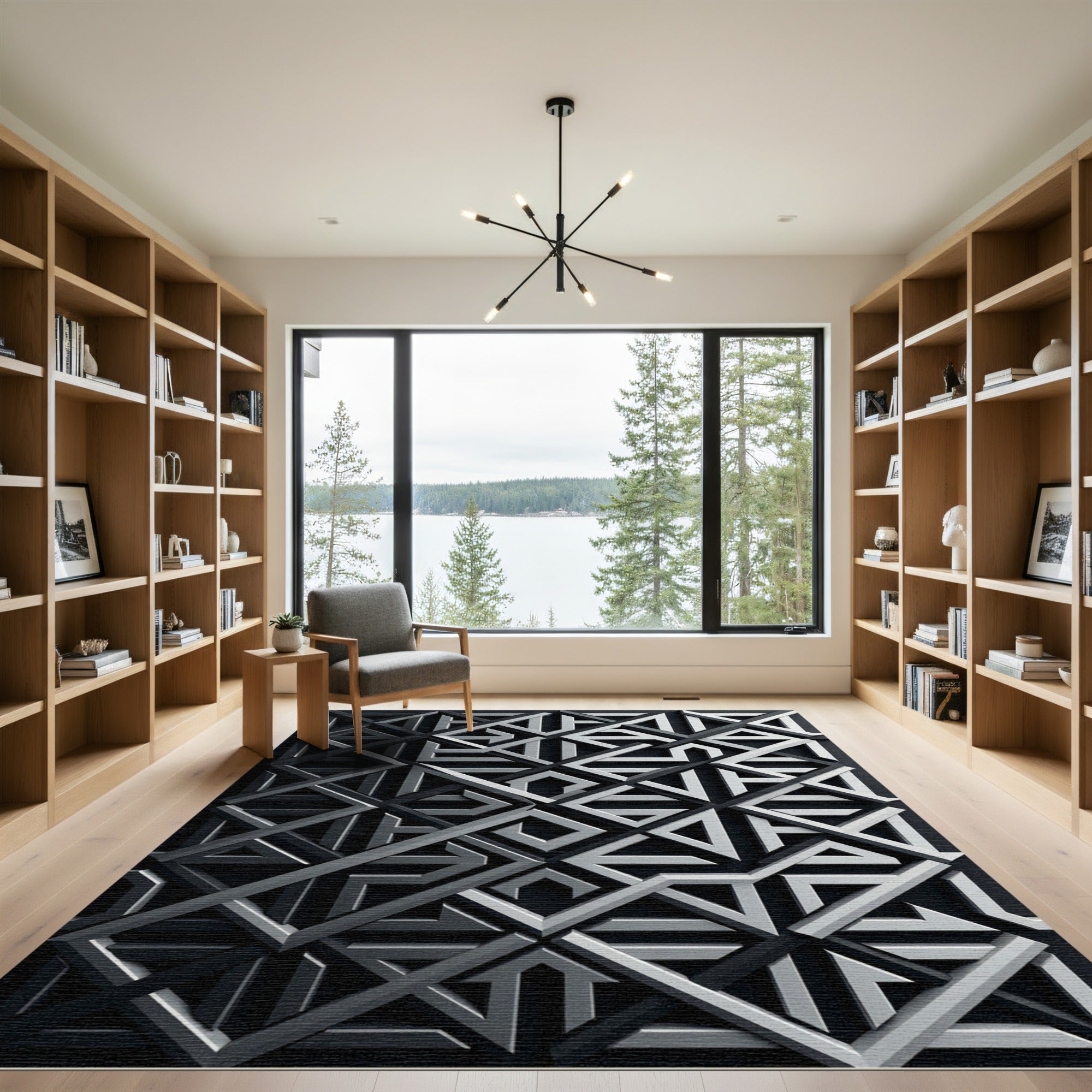 Monochromatic Geometric Lattice 3D Art Rug