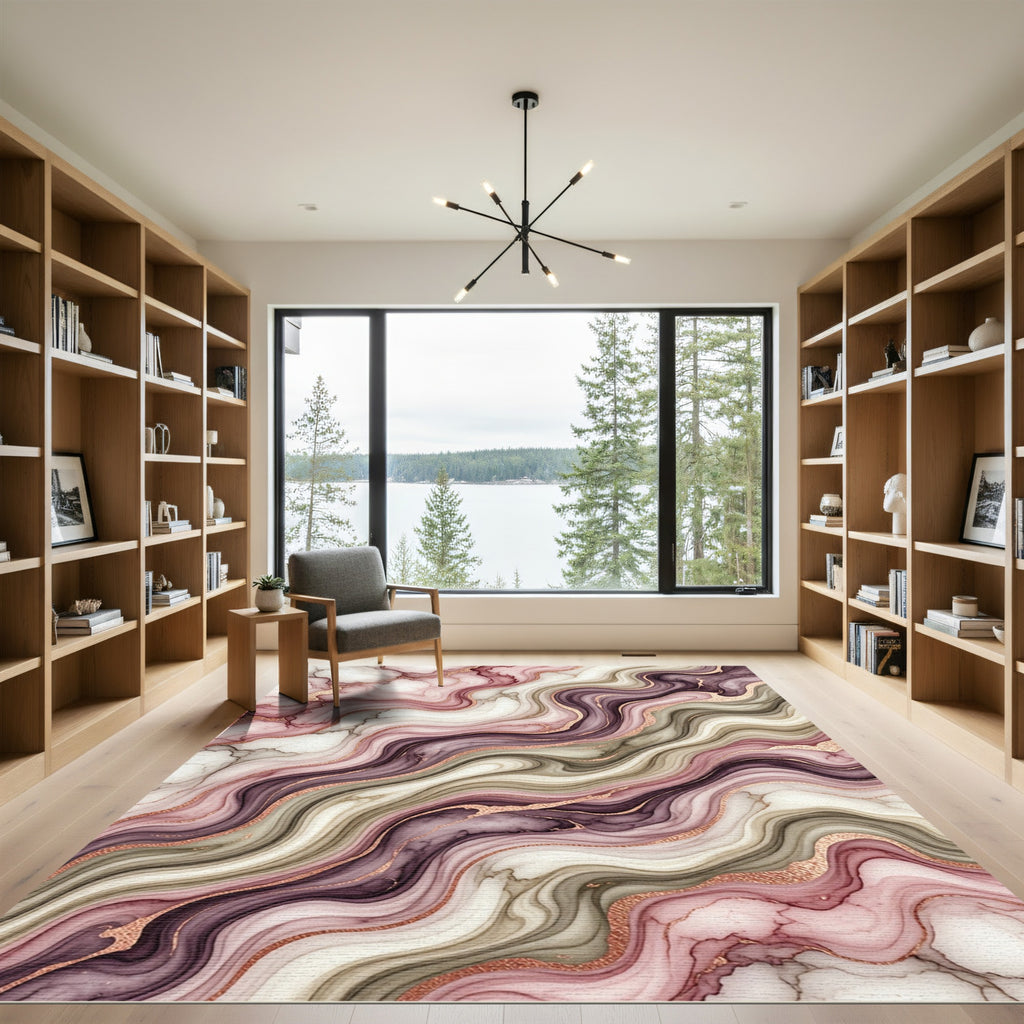 Rose Gold Veined Agate Swirl Rug
