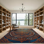 Ornate Blue Orange Mandala Geometric Rug