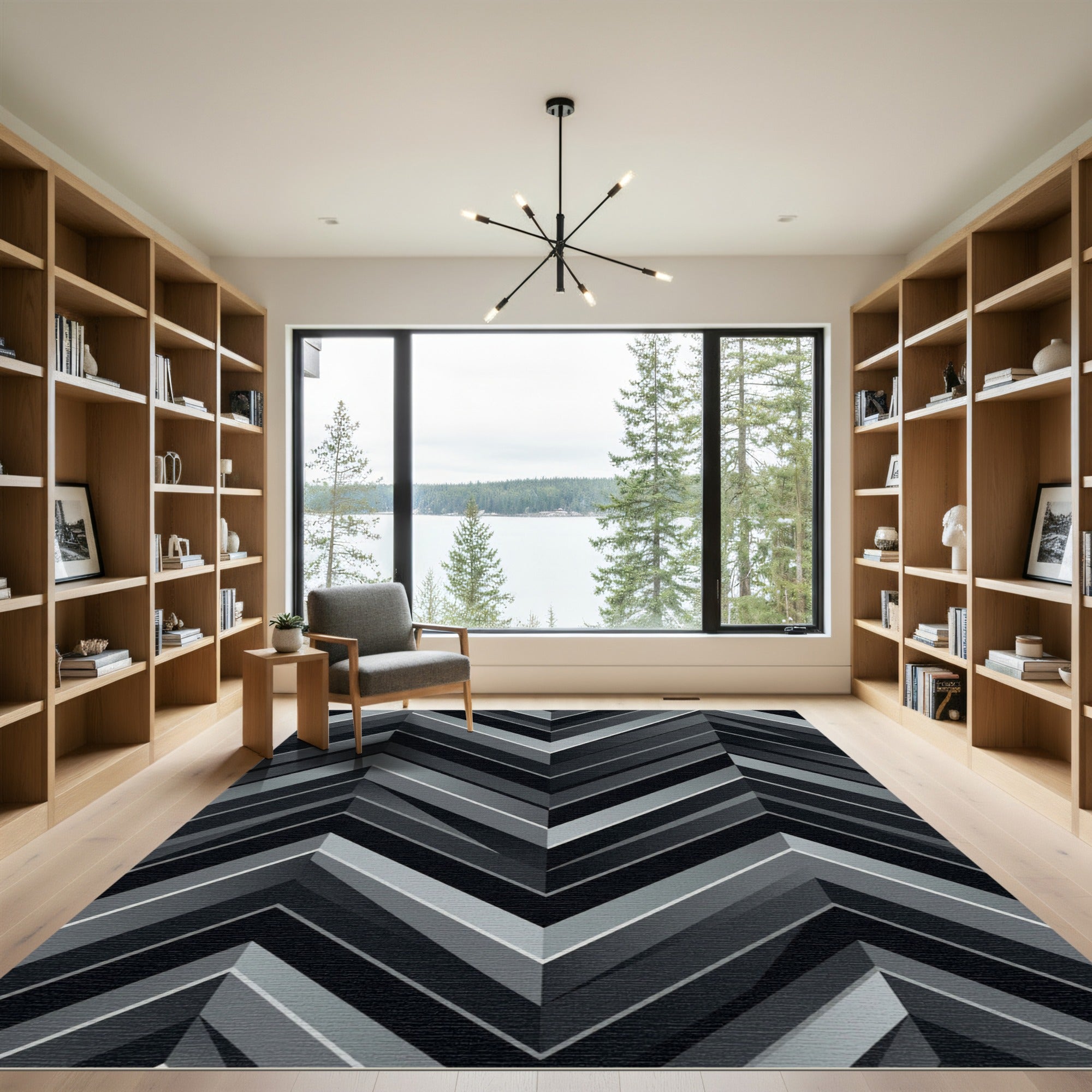 Monochrome Chevron Stripe Composition Rug