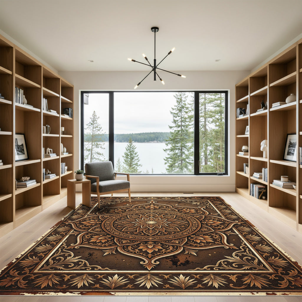 Rich Bronze Floral Mandala Accent Rug