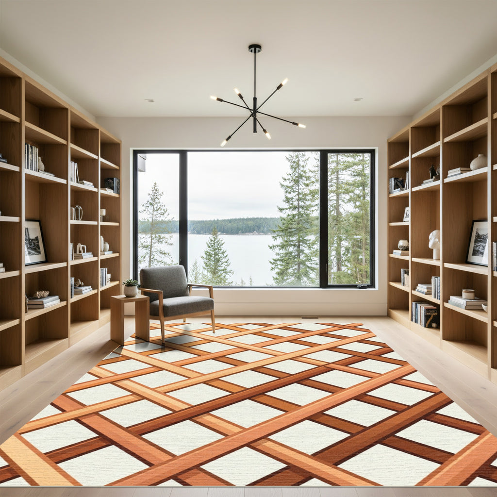Geometric Tan and Umber Lattice Rug