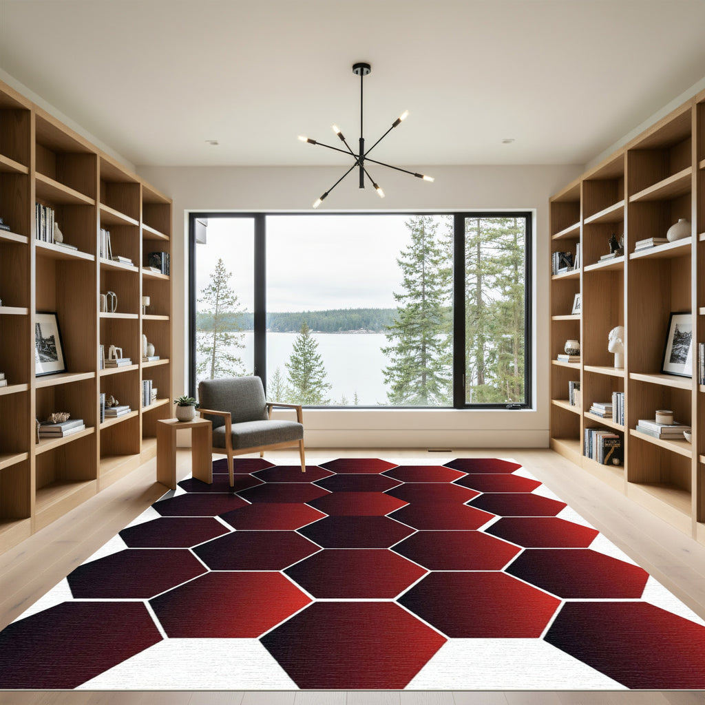 Crimson Red Graduated Hexagon Array Rug