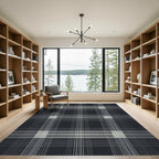 Dark Gray Modern Grid Checkered Rug