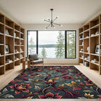 Elegant Maroon Gold Floral Scroll Rug